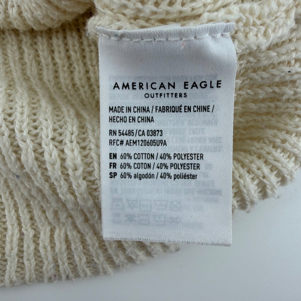 American Eagle Sweater Cream Women XL Rainbow Stripe Relaxed Crop Crewneck Boho - Picture 4 of 6